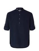 Slhregnew-Linen Shirt Tunic Ls Band Selected Homme Navy