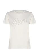 Ss Guess Lace Logo Easy Tee GUESS Jeans Cream