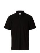 Slhrelax-Plisse Half Zip Ss Polo Ex Selected Homme Black