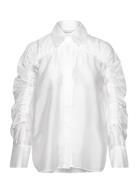 Line Sheer Drawstring Detail Shirt Malina White