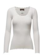 Rwbabette Silk Ls U-Neck Lace T-Shi Rosemunde White