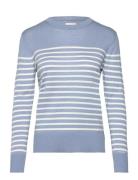 Fine Knit Striped C-Neck GANT Blue