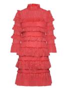 Carmine Frill Mini Lace Dress Malina Red