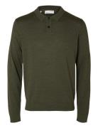 Slhtown Merino Coolmax Knit Polo Noos Selected Homme Khaki