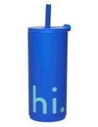 Travel Cup With Straw With Soft Coating Design Letters Blue