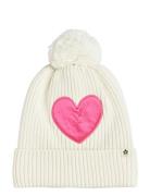 Hearts Knitted Pompom Hat Mini Rodini Cream