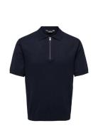 Onswyler Life Reg 14 Ss Zip Polo Knit ONLY & SONS Navy
