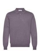 Long-Sleeved Cotton Jersey Polo Shirt Mango Purple