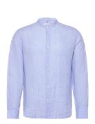 100% Linen Mao Collar Shirt Mango Blue