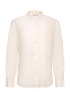 100% Linen Mao Collar Shirt Mango White