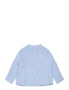 Mao Collar Linen Shirt Mango Blue