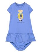 Polo Bear Cotton Jersey Dress & Bloomer Ralph Lauren Baby Blue