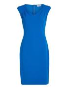 Scuba Crepe V Neck Drape Dress Calvin Klein Blue