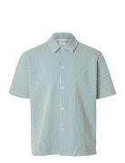 Slhrelaxben Seersucker Ss Jersey Shirt Selected Homme Blue