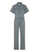 Denim Jumpsuit With Multi-Position Buttons Mango Blue