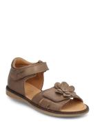 Flower Velcro Sandal Pom Pom Beige