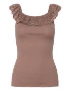 Silk Off Shoulder Top W/ Lace Rosemunde Brown