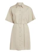 Linen Blend Relaxed Shirt Dress Calvin Klein Beige