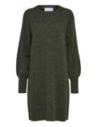 Slflulu Ls Knit Dress O-Neck B Noos Selected Femme Khaki