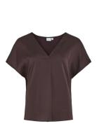 Viellette V-Neck S/S Satin Top - Noos Vila Brown