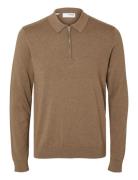 Slhberg Ls Half Zip Polo Noos Selected Homme Beige