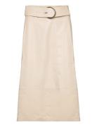 Leather-Effect Midi-Skirt With Belt Mango Beige