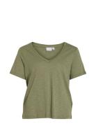 Vinova V-Neck S/S Top-Noos Vila Khaki