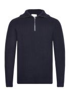 Man Chunky Rib Half Zip Davida Cashmere Navy