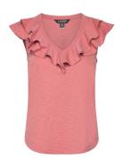 Ruffle-Trim Slub Jersey Sleeveless Tee Lauren Ralph Lauren Pink