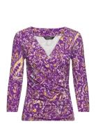 Print Surplice Jersey Top Lauren Ralph Lauren Purple