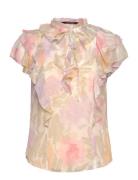 Floral Ruffle-Trim Georgette Blouse Lauren Ralph Lauren Pink