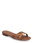 Emmy Burnished Leather Slide Sandal Lauren Ralph Lauren Brown