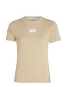 Washed Woven Label Rib Baby Tee Calvin Klein Jeans Beige