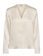 Hammered Satin V Neck Ls Blouse Calvin Klein Cream