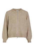 Vizichy O-Neck L/S Zip Knit Cardigan/R Vila Beige