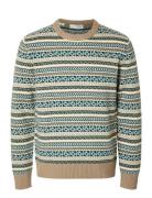 Slhfade Ls Knit Fairisle Crew Neck Selected Homme Beige