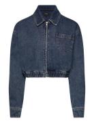 Crop Bomber Denim Jacket Bardot Blue