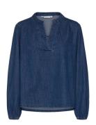 Pzmalia V-Neck Blouse Pulz Jeans Blue