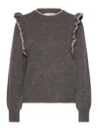 Slfalva Frills Ls Knit O-Neck Selected Femme Grey