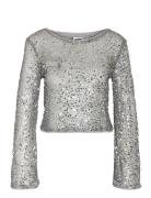 Nmpaila L/S Net Cropped Bell Sleeve Top NOISY MAY Grey