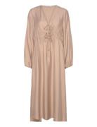 Norah V-Neck Strap L/S Dress Bubbleroom Beige