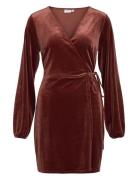 Vikatja L/S Short Velvet Wrap Dress/Ka Vila Burgundy