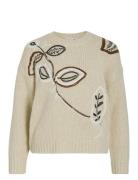 Vibrida O-Neck L/S Embroidery Knit Top Vila Beige