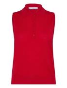 Fine-Knit Polo Neck Gilet Mango Red