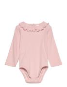 Ruffle Ribbed Bodysuit Mango Pink