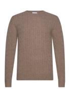 Man O-Neck Cable Sweater Davida Cashmere Brown