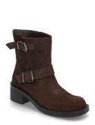 Biaharper Mid Calf Biker Boot Oily Suede Bianco Brown