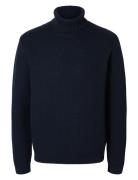 Slhzig Ls Knit Structure Roll Neck Selected Homme Navy