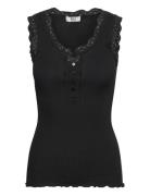 Rmwbalta Modal Sl Lace Placket Top RM By Rosemunde Black