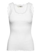 Rmwbalta Modal Sl Lace U-Neck Top RM By Rosemunde White